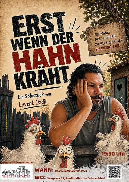Erst-wenn-der-Hahn-kräht_web Der Blick der Medusa das Plakat 4 Schauspieler und eine Assistentin im Blick einer Kameralinse